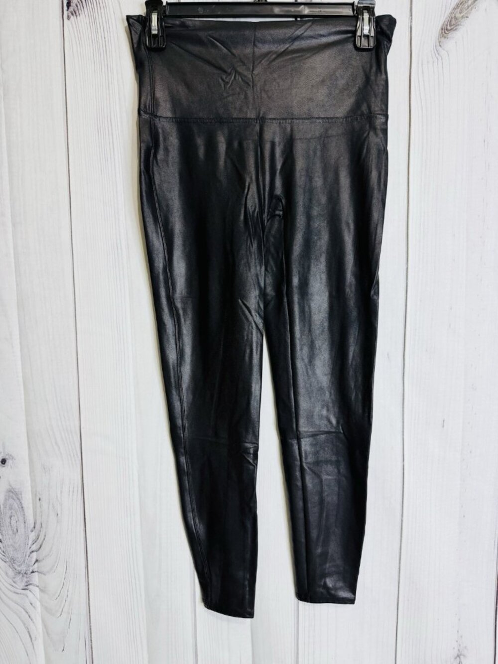 SPANX Faux Leather Leggings Womens 1X Black High Waisted Shaping Pull On Pants